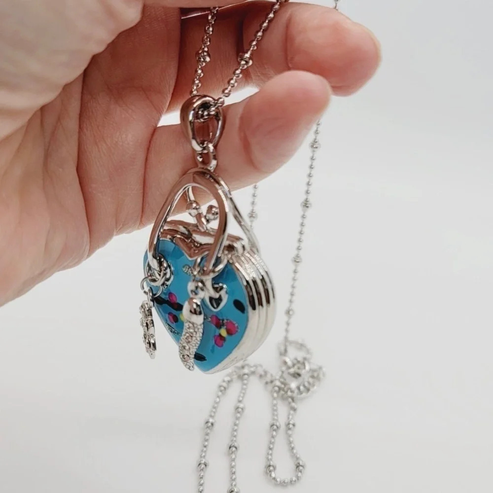 NWOT Heart Purse Shape Pendant Silver Rhodium Necklace - Picture 4 of 6